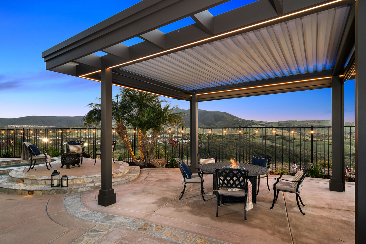 Pergola overlooking city and mountains